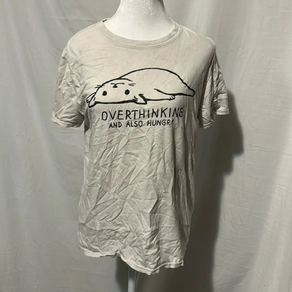 women's Black Matter Overthinking and Also Hungry cat graphic tshirt size medium